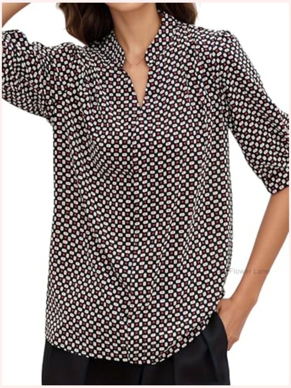 V Neck Short Sleeve Tunic Blouse Polka Dot Work Tops - Picture 5 of 6